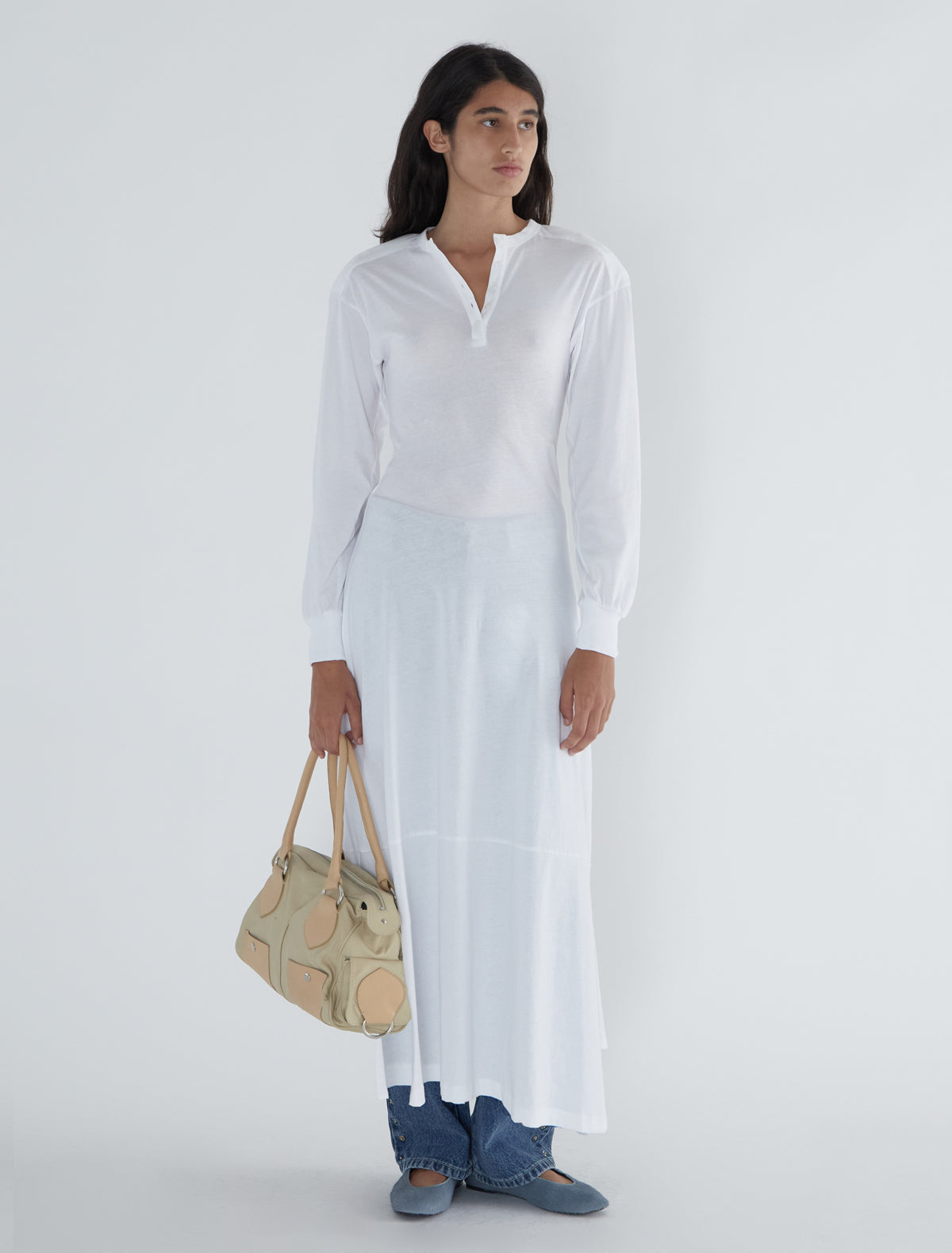 Ryno dress long sleeved cotton dress shoulder pads white