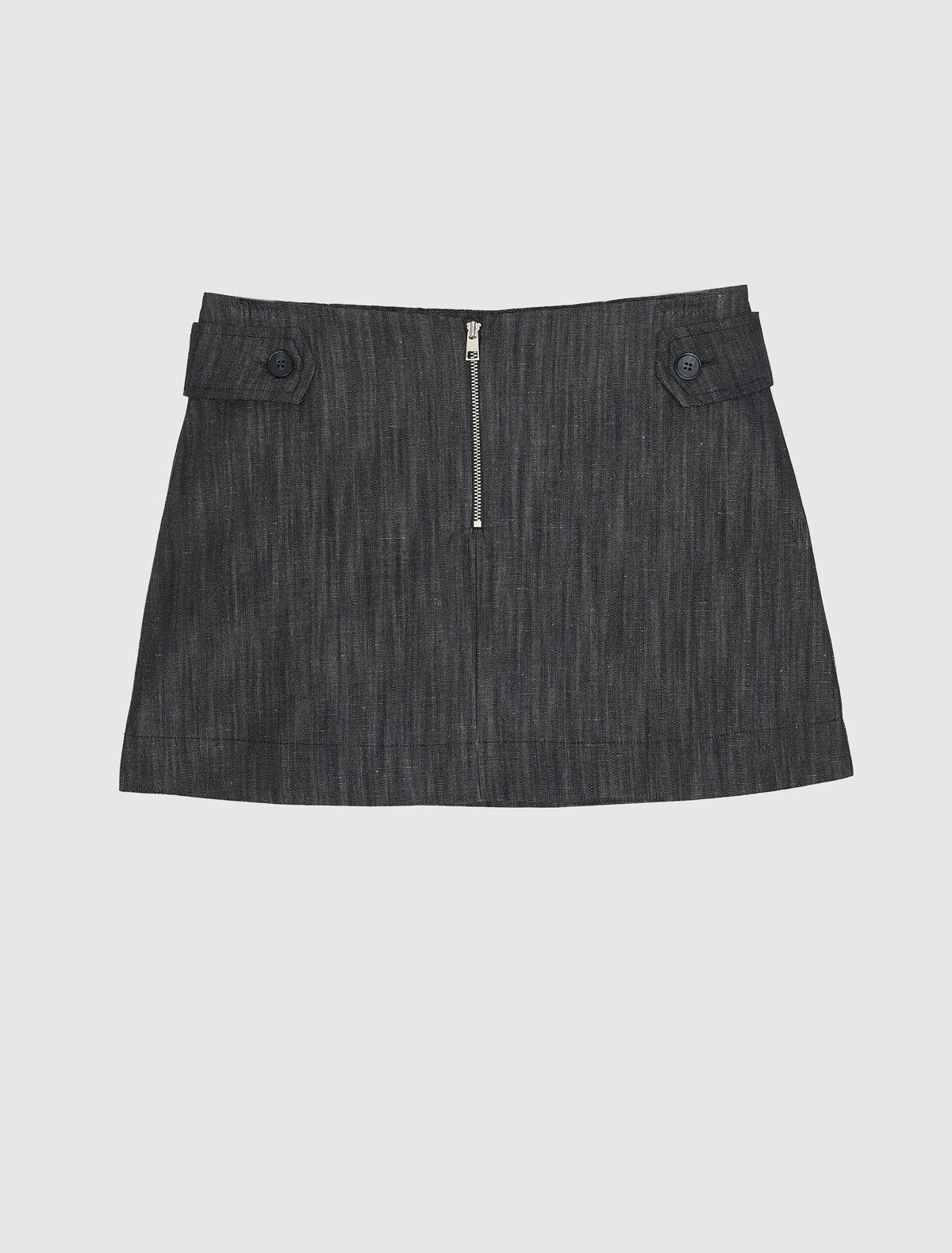 Deuna denim mini skirt side straps front zip closure