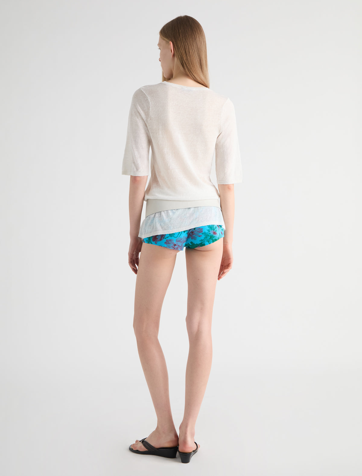 Dio floral stretchy cotton mini shorts blue