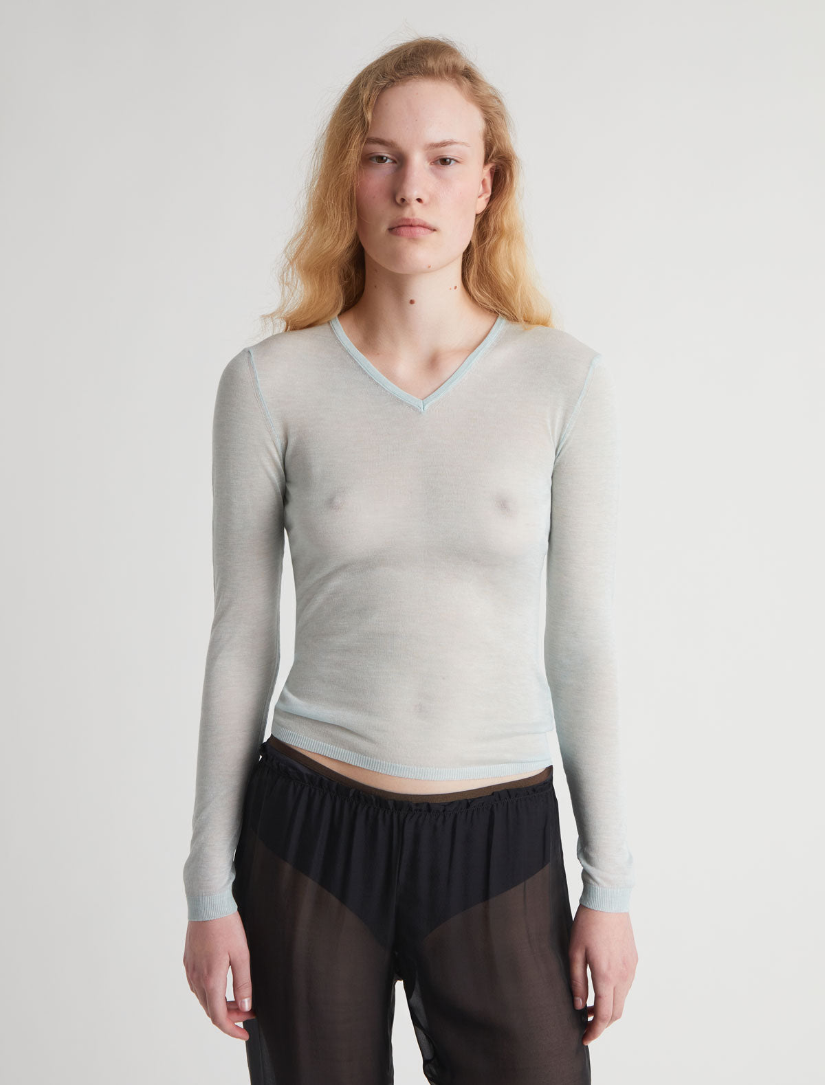 Losa long sleeve sheer sweater lightblue