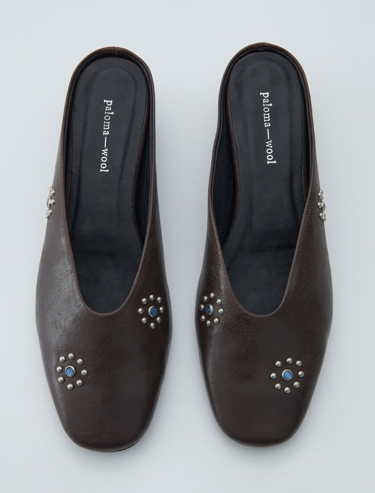Fernanda ii round toe mule flower studs brown