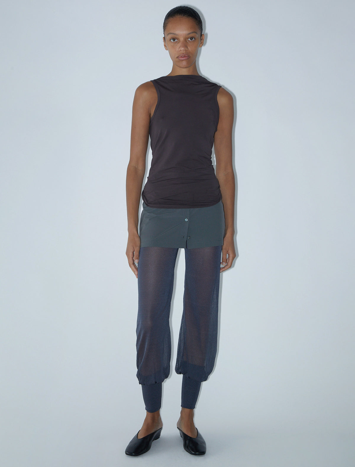 Duli asymmetrical sleeveless top open back brown