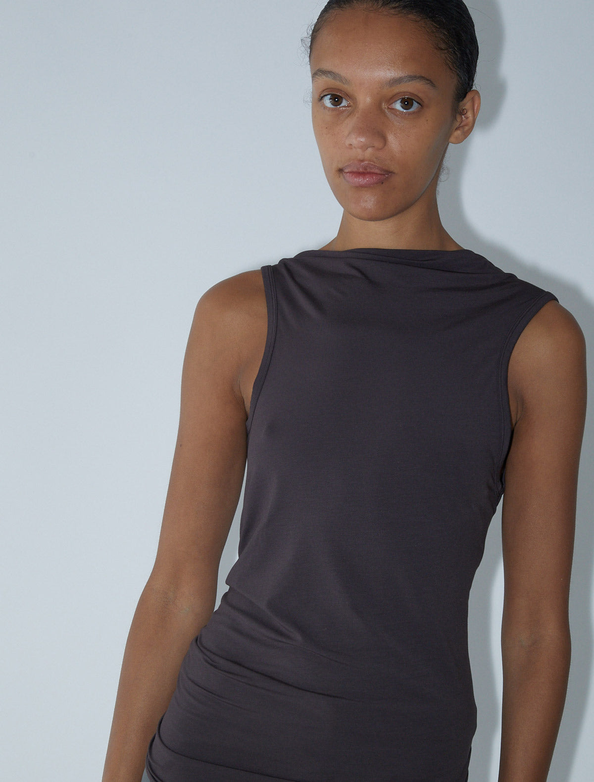Duli asymmetrical sleeveless top open back brown