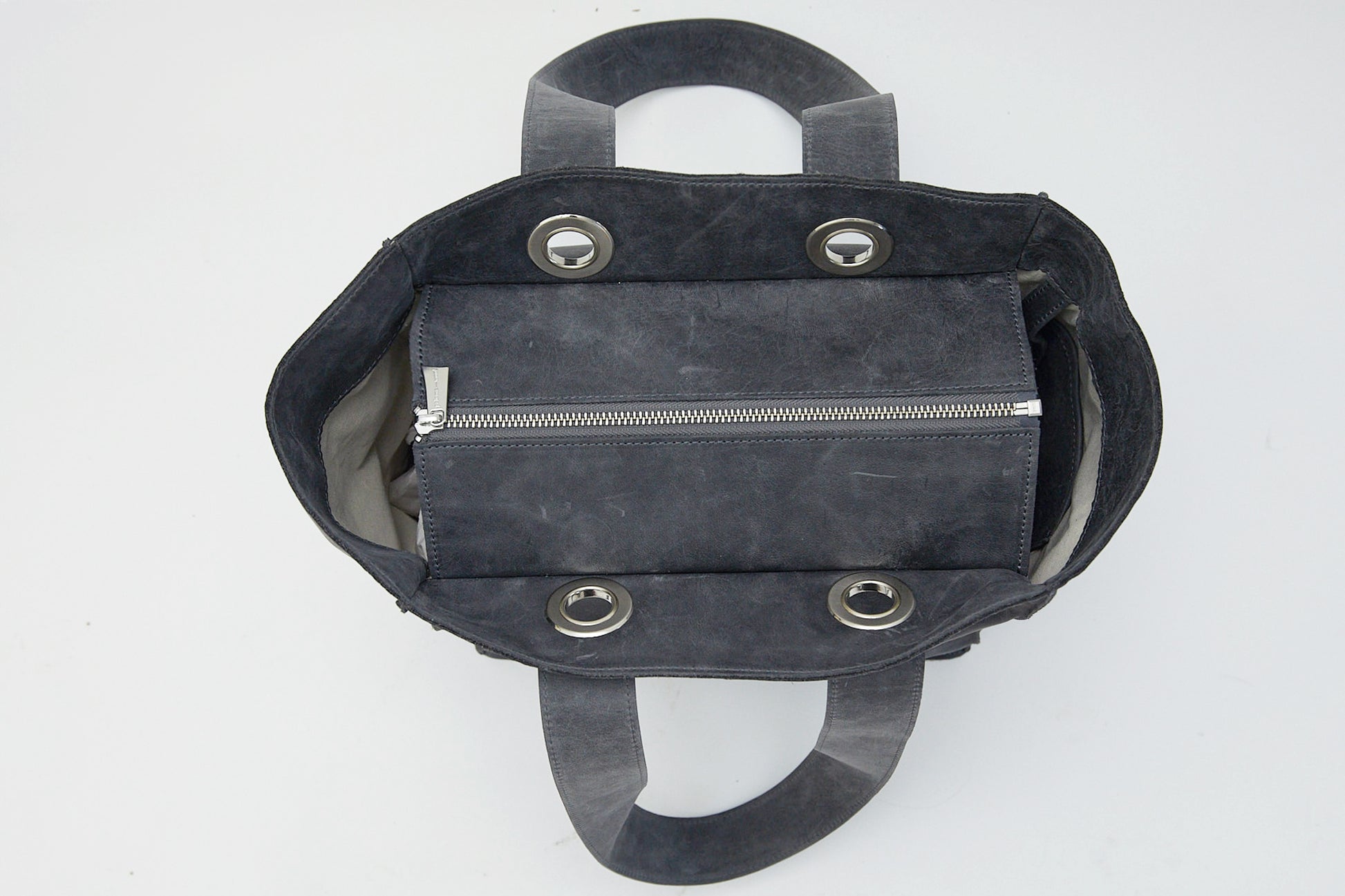 Milagros square shaped bucket bag eyelets detail grey