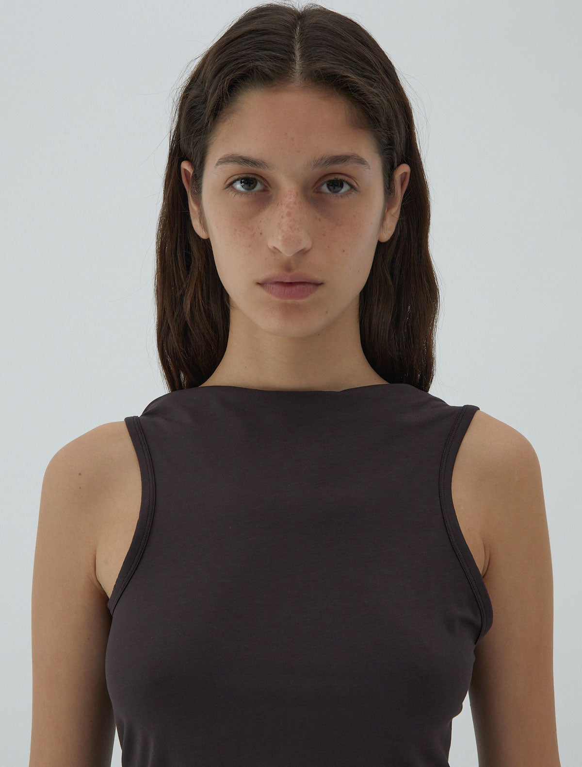 Duli asymmetrical sleeveless top open back brown
