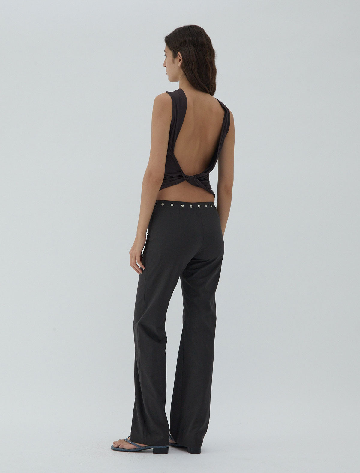 Duli asymmetrical sleeveless top open back brown