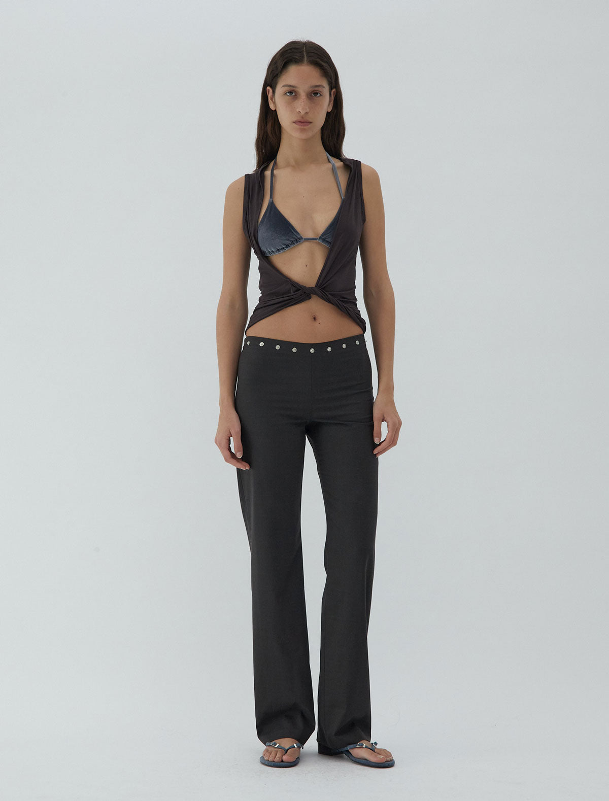 Duli asymmetrical sleeveless top open back brown