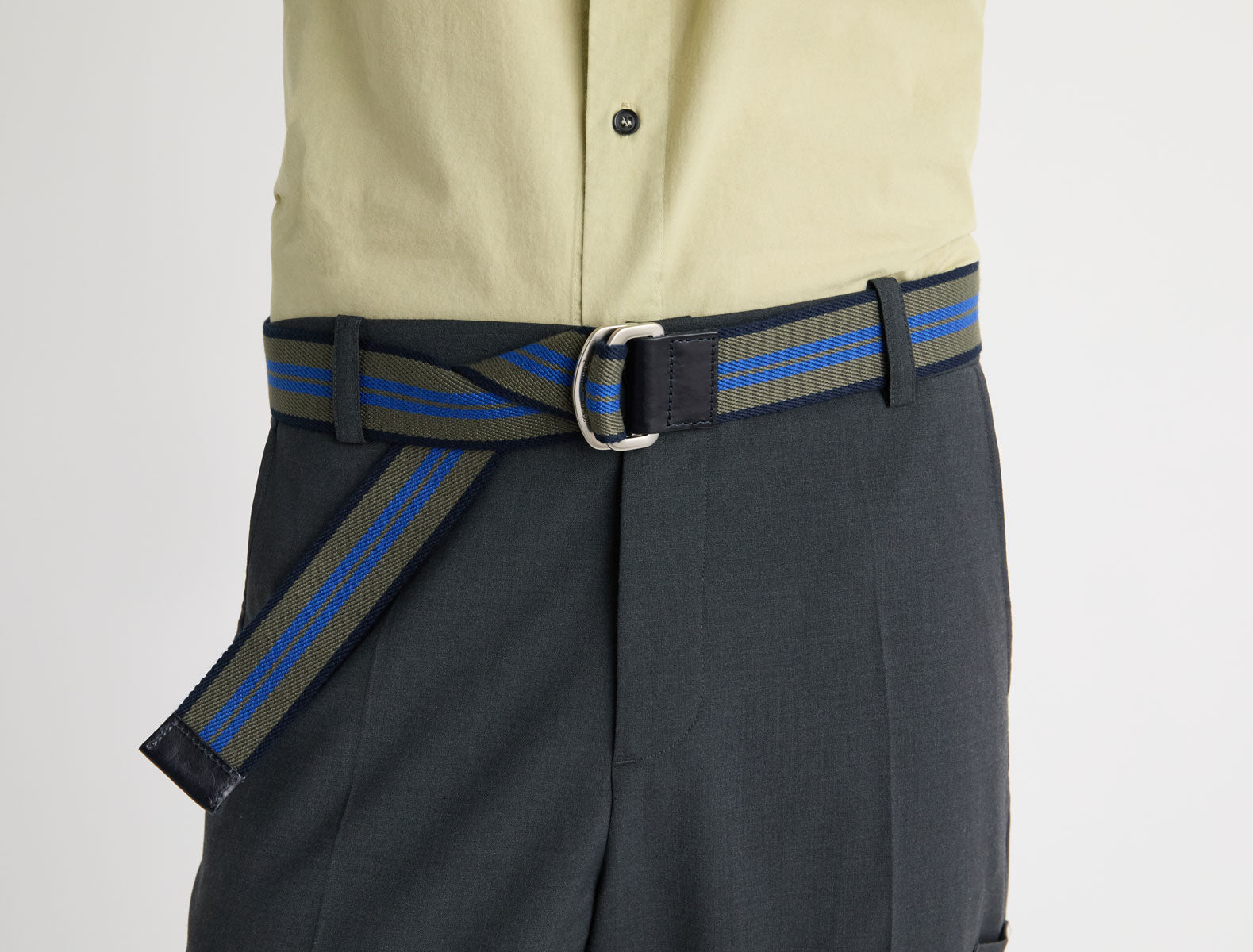 Eira adjustable belt custom rings leather tips navy