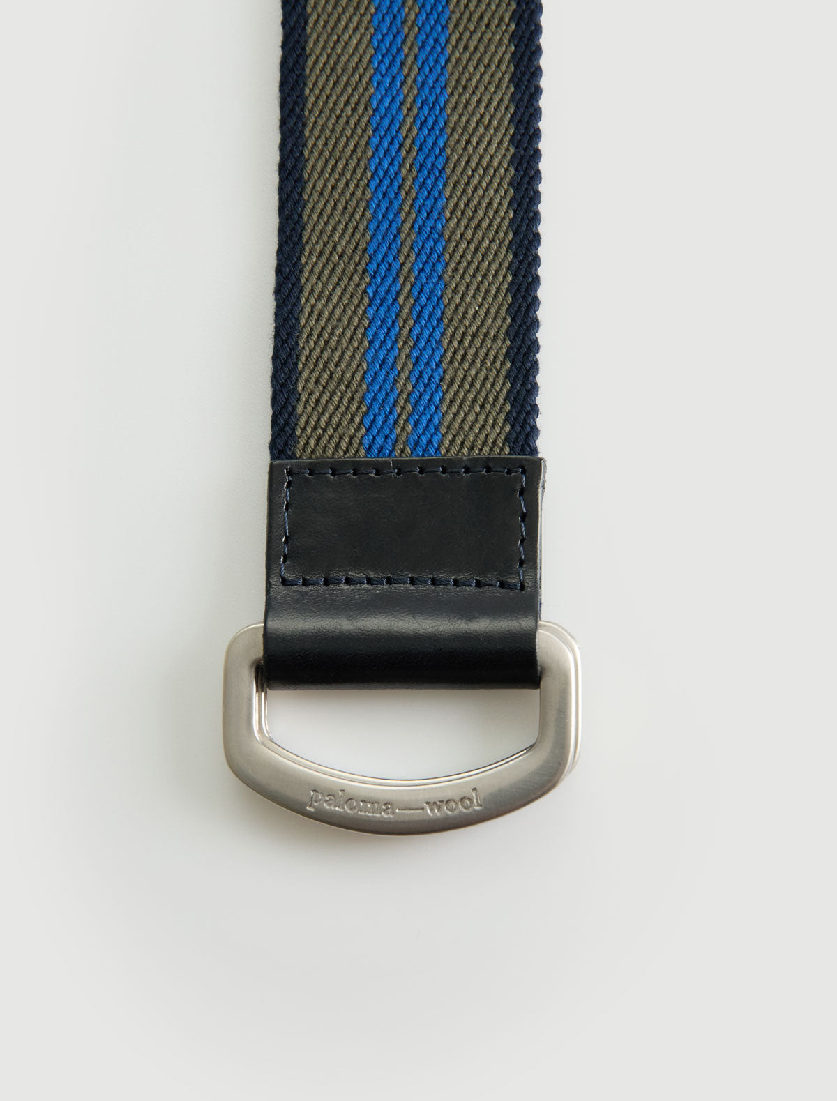 Eira adjustable belt custom rings leather tips navy