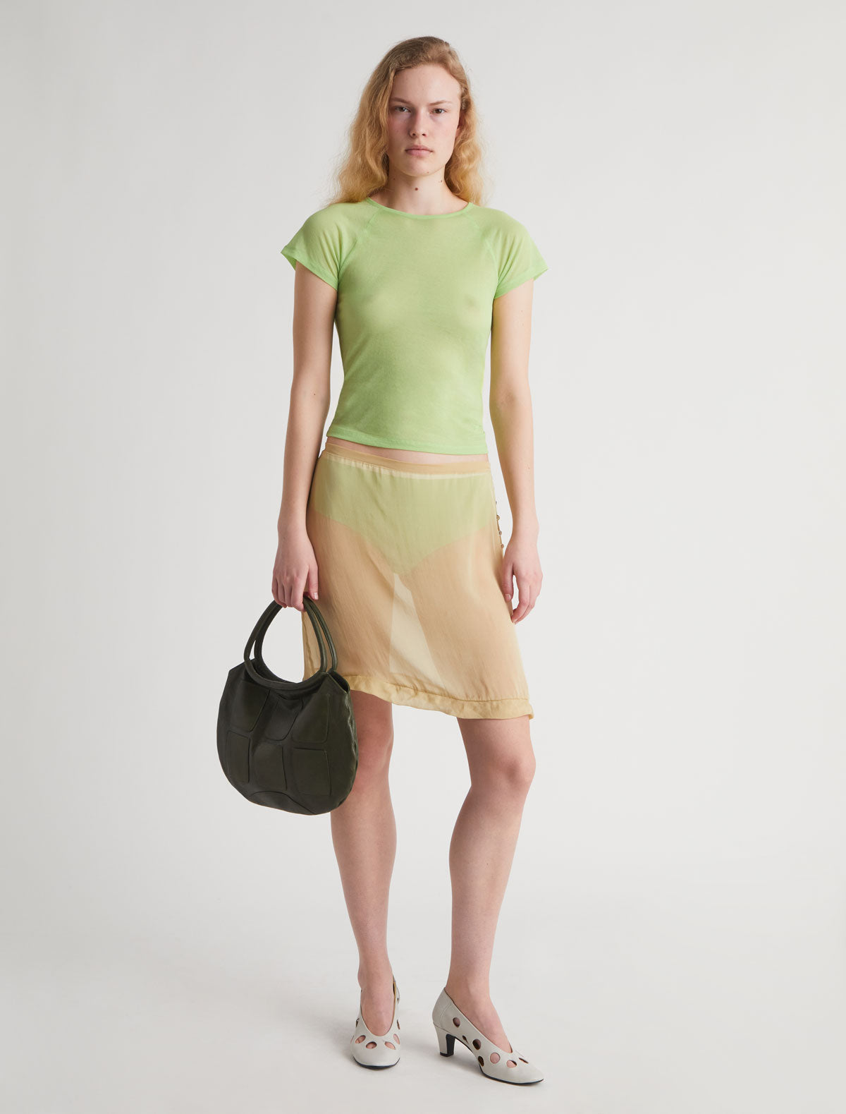 Enos straight silk skirt ruffle detail