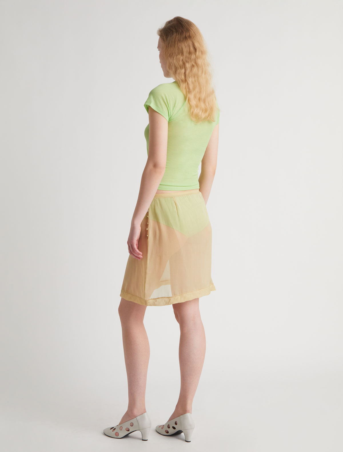Enos straight silk skirt ruffle detail