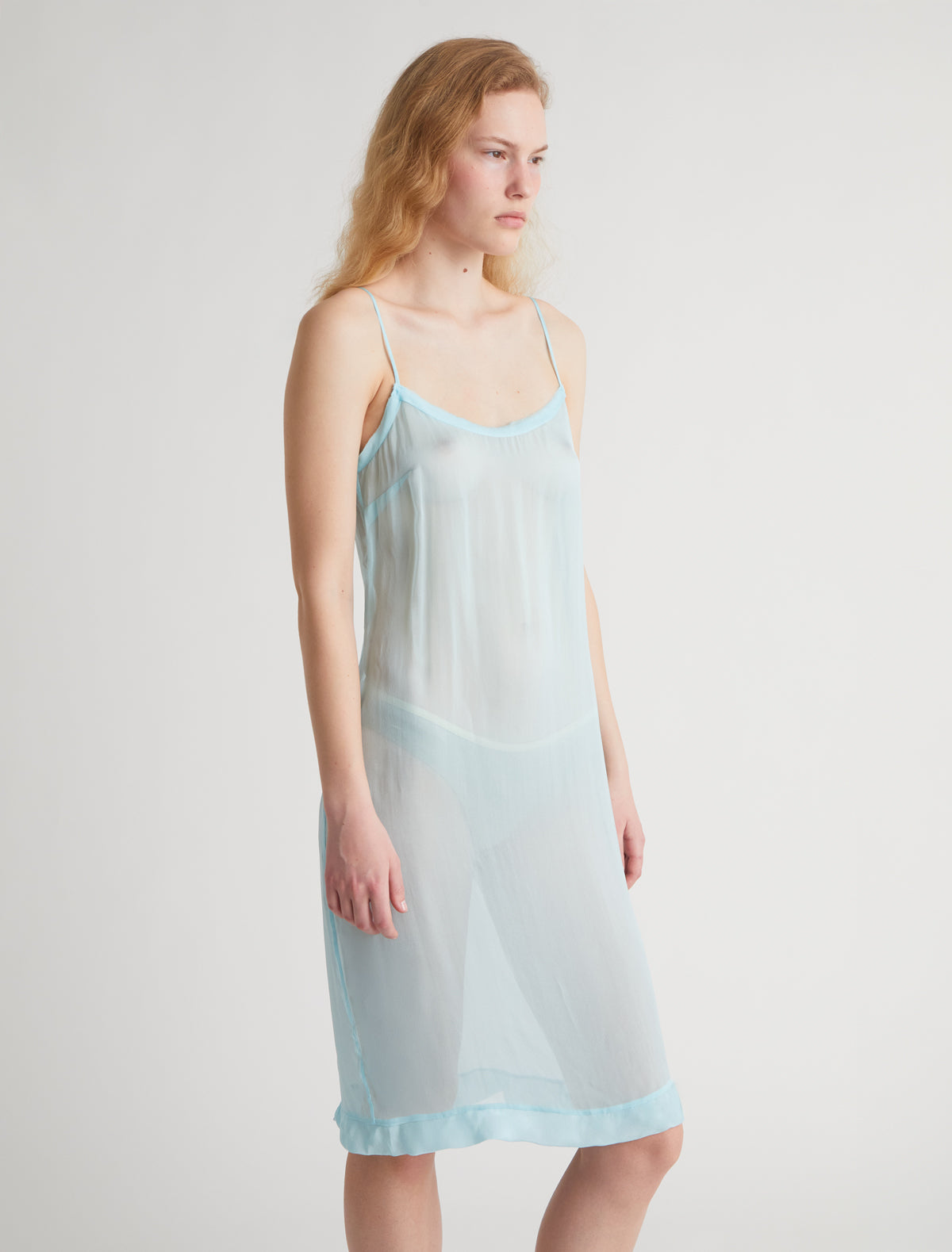 Enos midi silk slip dress ruffle detail lightblue