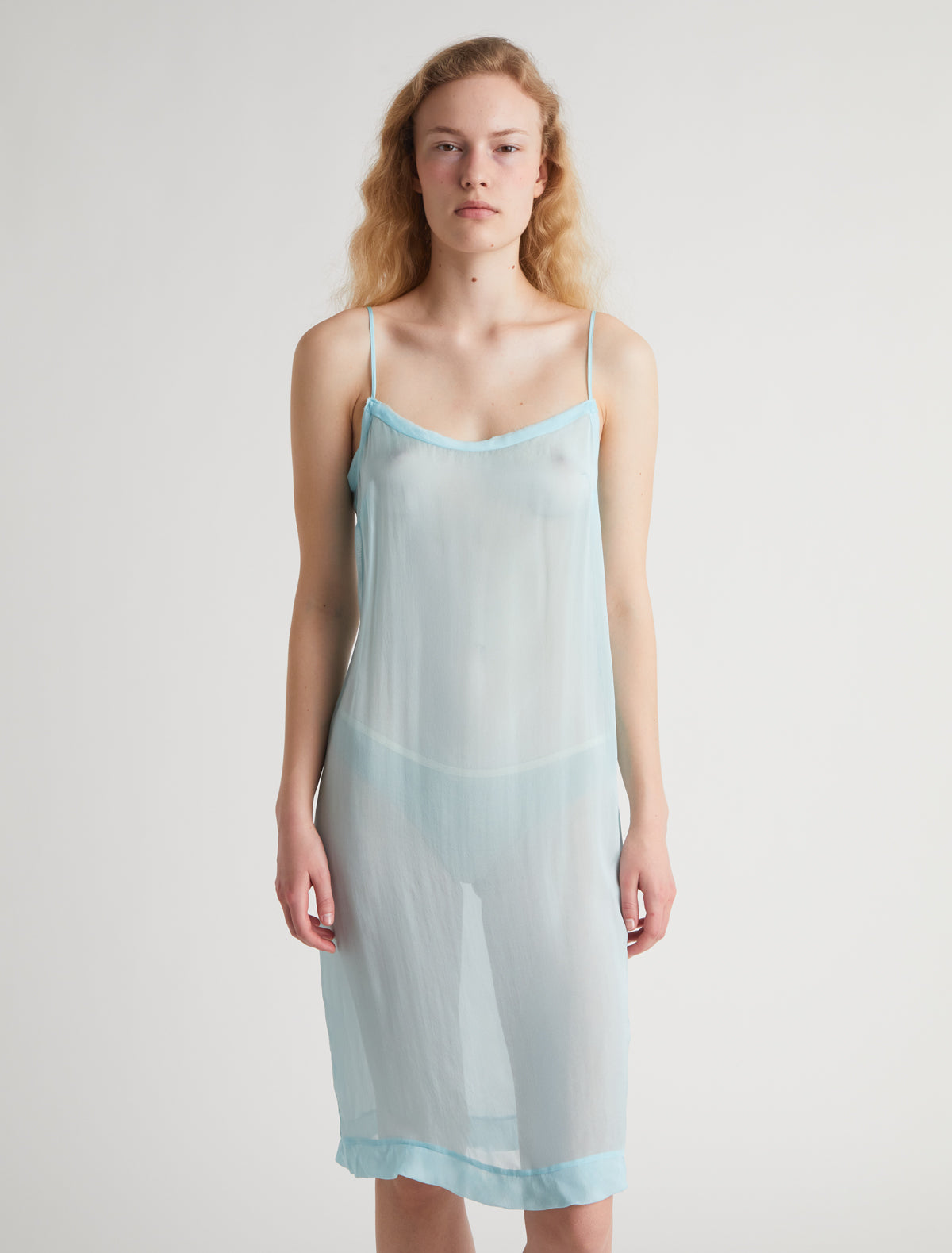 Enos midi silk slip dress ruffle detail lightblue