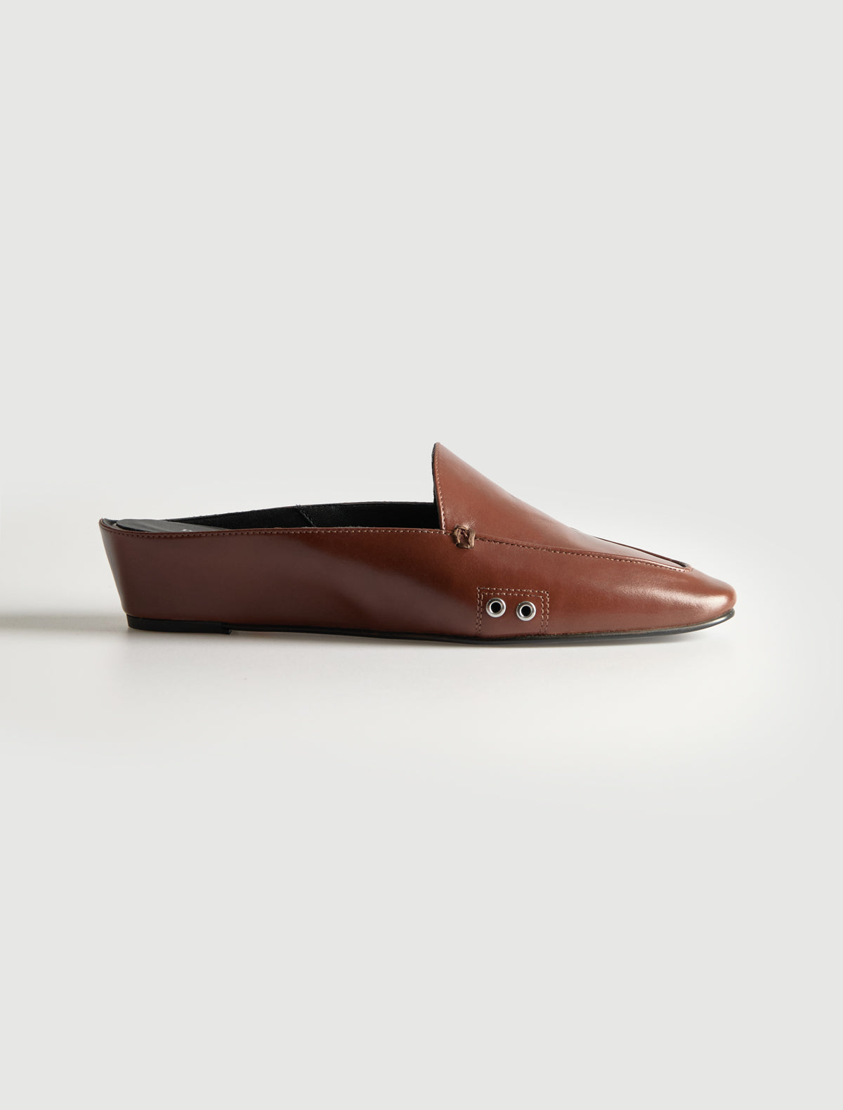 Fernanda loafer style mule round toe mini wedge brown