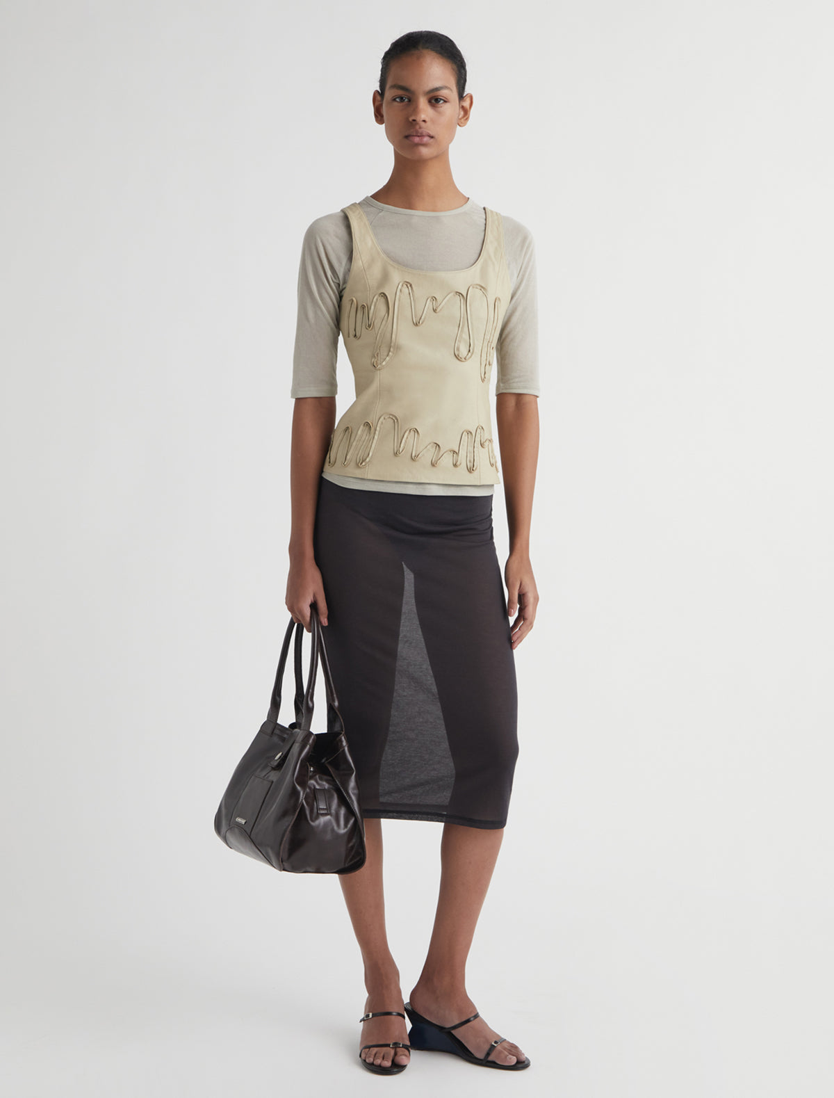 Long tina midi skirt contrast strap detailing darkgrey