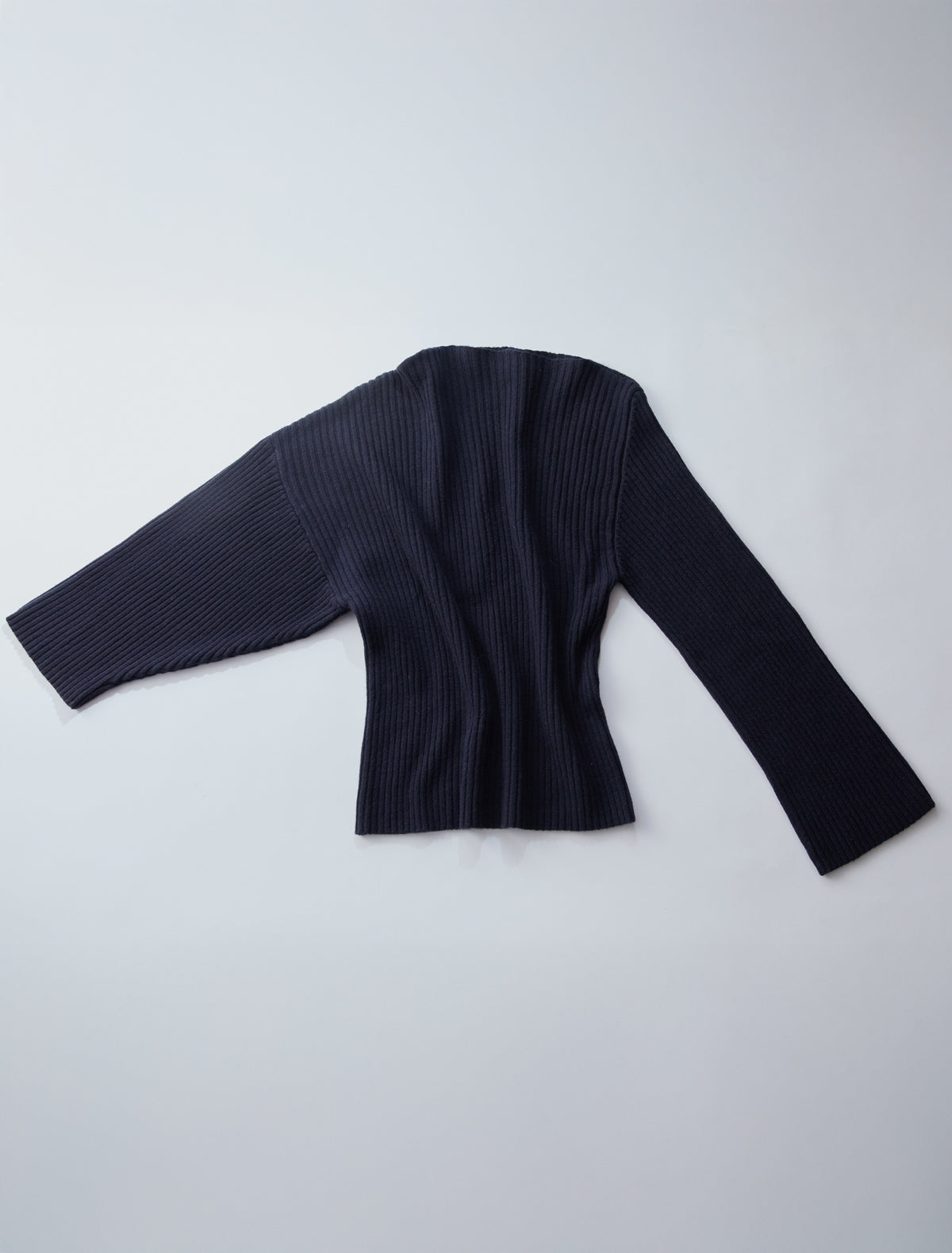 Fiona ribbed knit sweater asymmetric shoulders navy