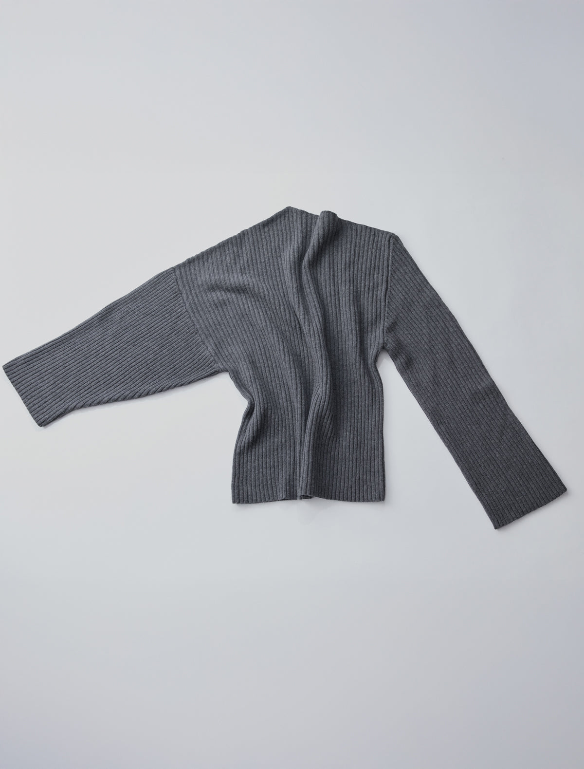 Fiona ribbed knit sweater asymmetric shoulders grey