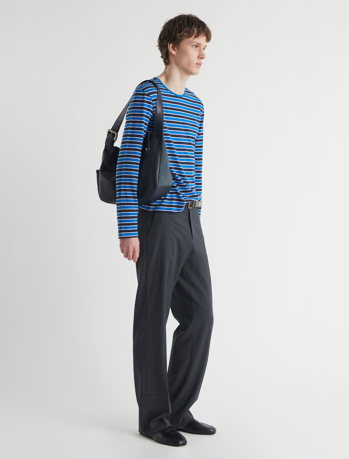 Floubet long sleeve striped cotton top embroidery hem