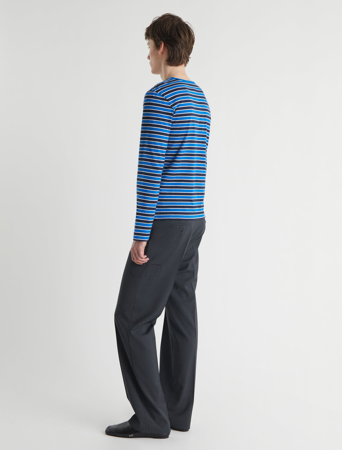 Floubet long sleeve striped cotton top embroidery hem