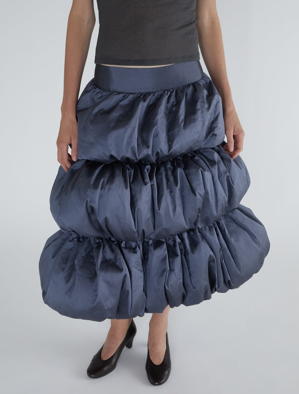 Rupit silk four tier gathered skirt volume