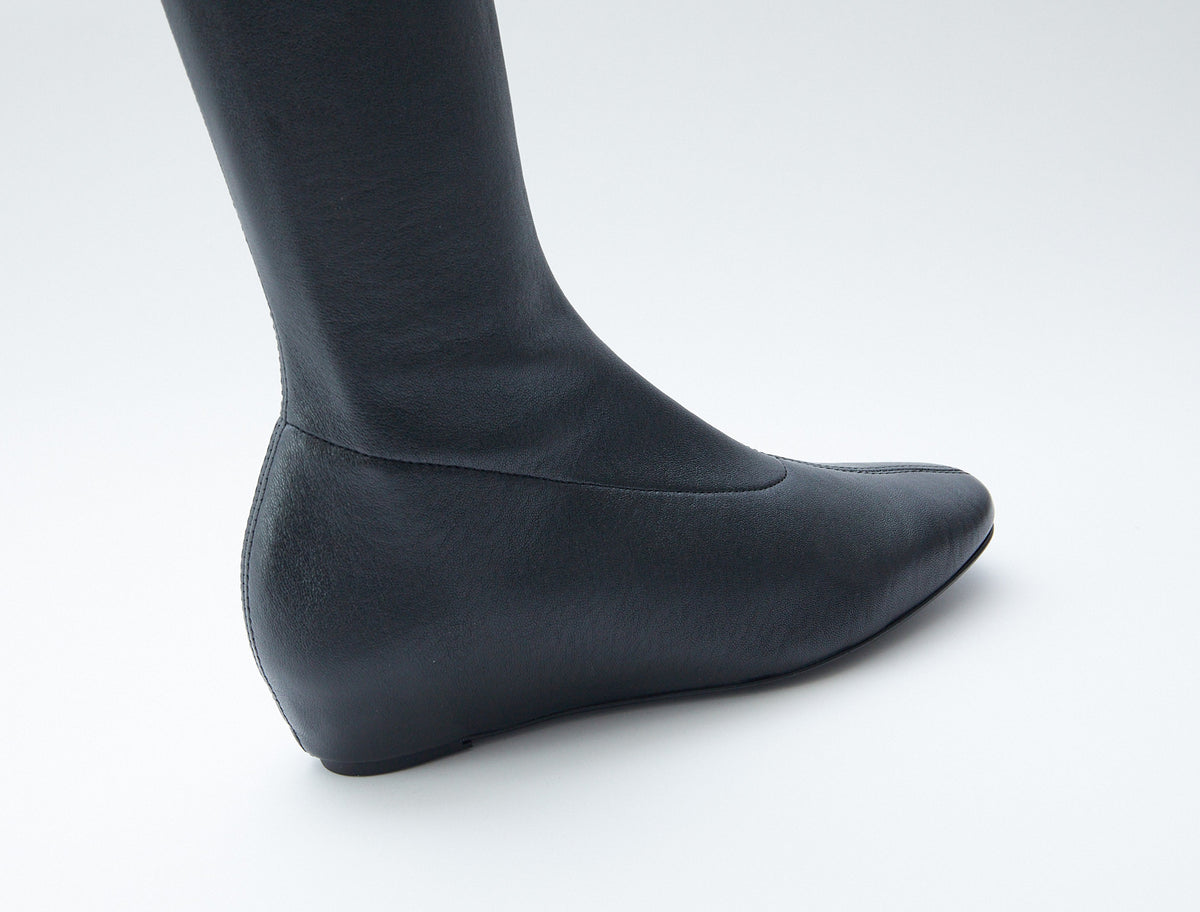 Fernanda leather sock boot integrated wedge black