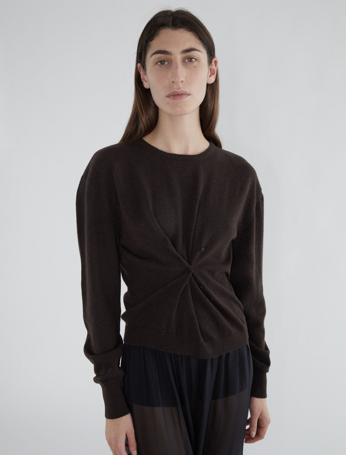 Clor long sleeved sweater buttons waist darkbrown