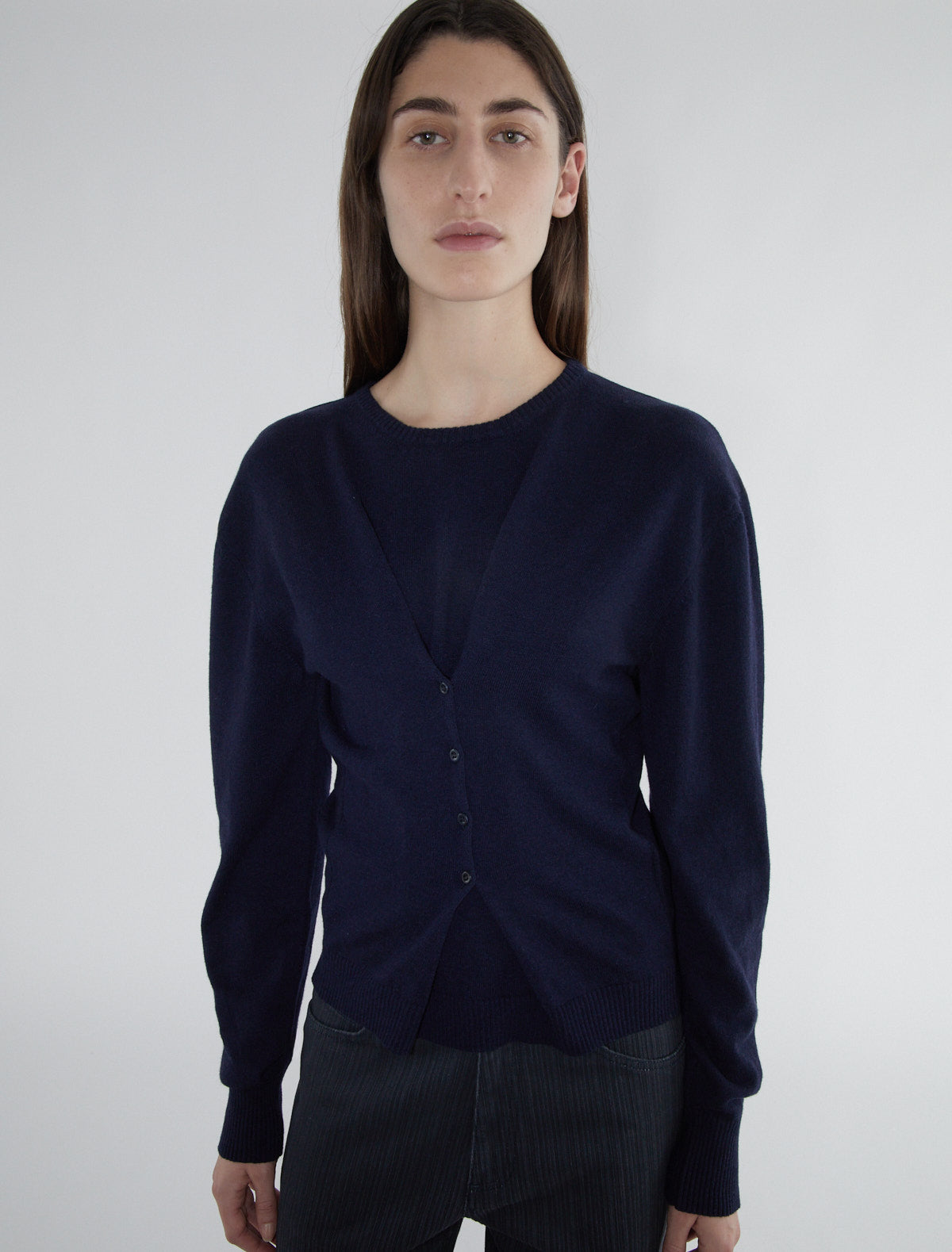 Clor long sleeved sweater buttons waist navy