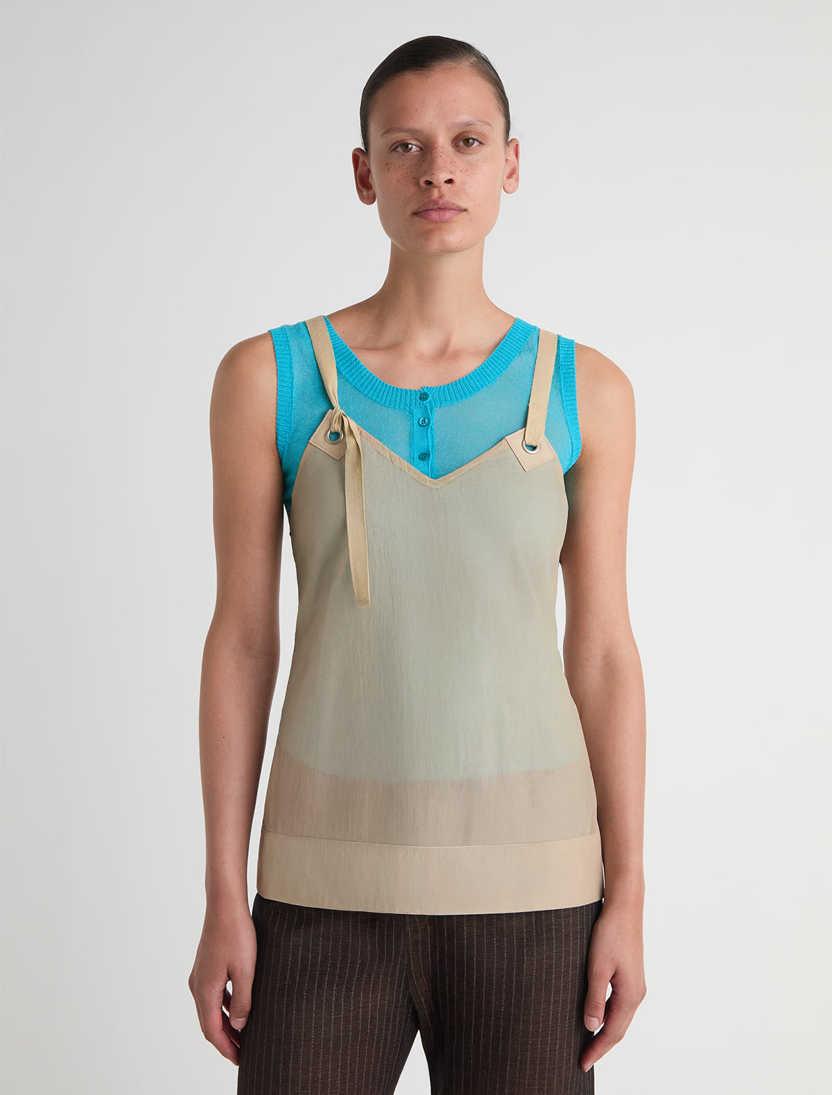 Goded top silk nylon top leather tab details metal eyelets