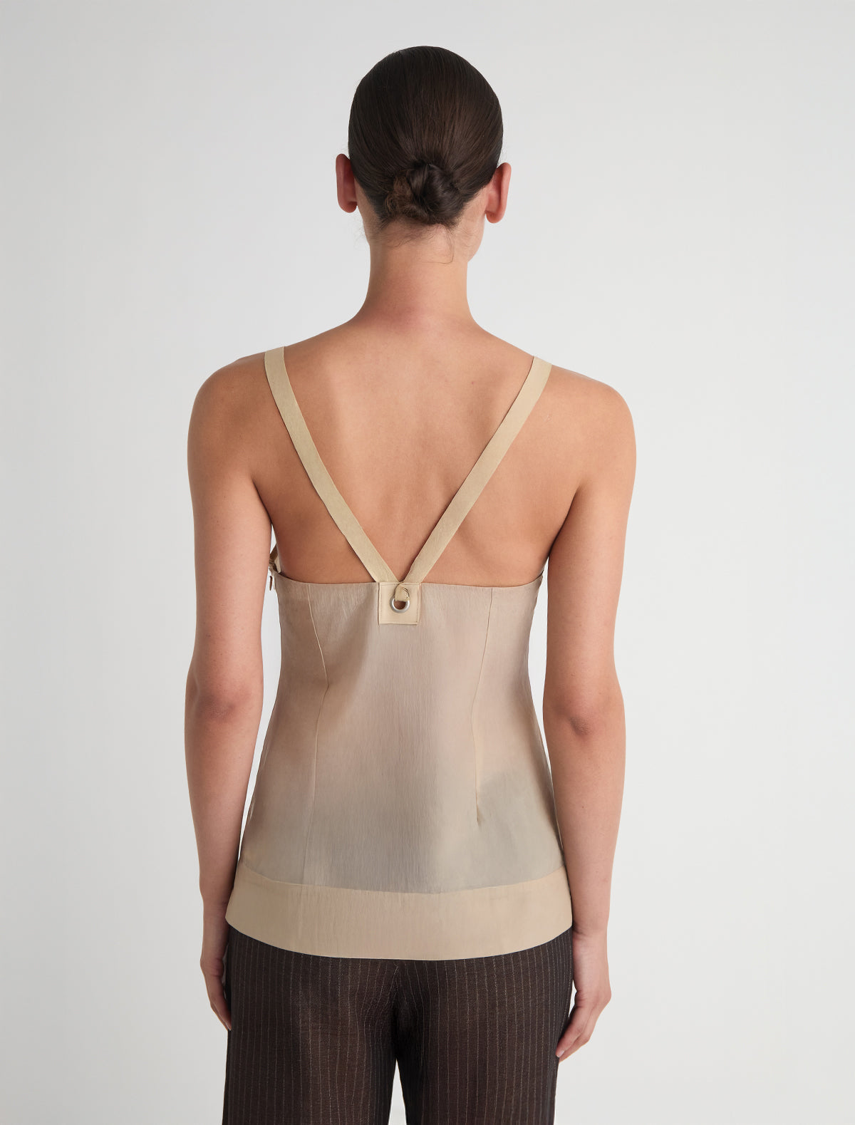 Goded top silk nylon top leather tab details metal eyelets