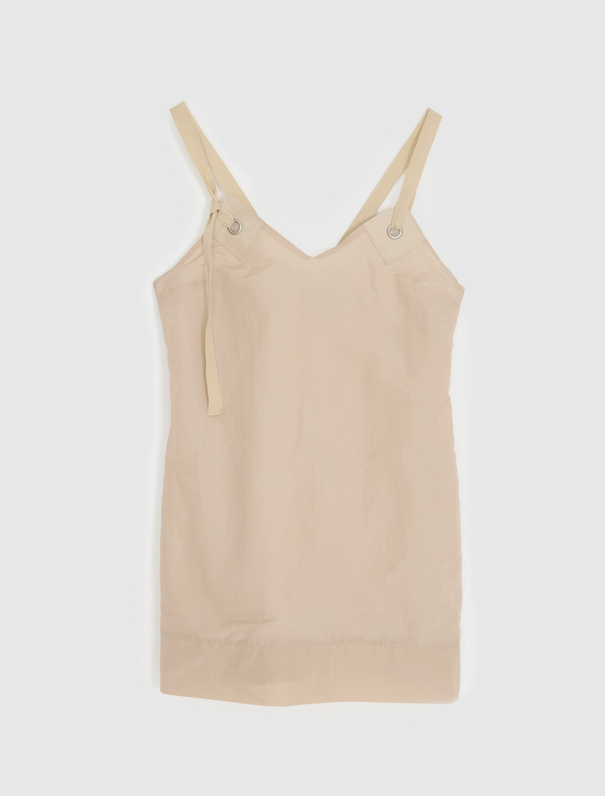 Goded short silk nylon dress leather tab details metal eyelets
