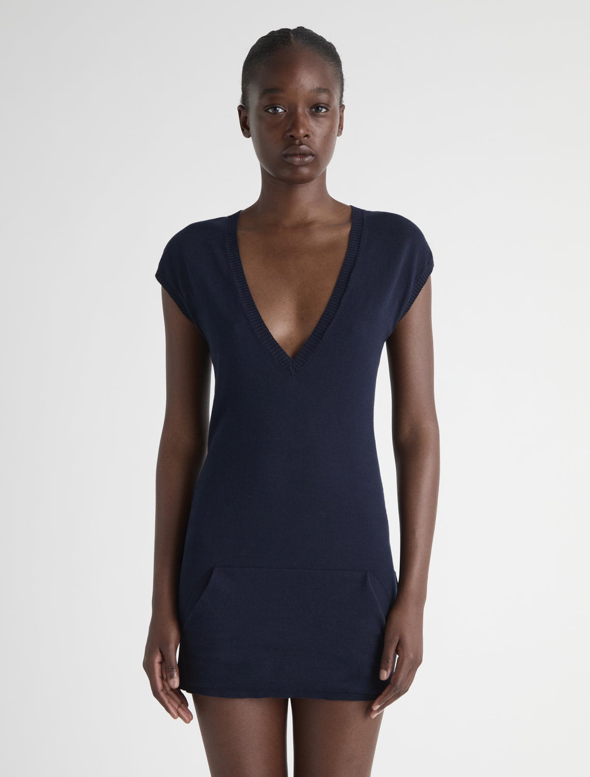 Hari sleeveless knitted top v neck sweatshirt style pocket navy