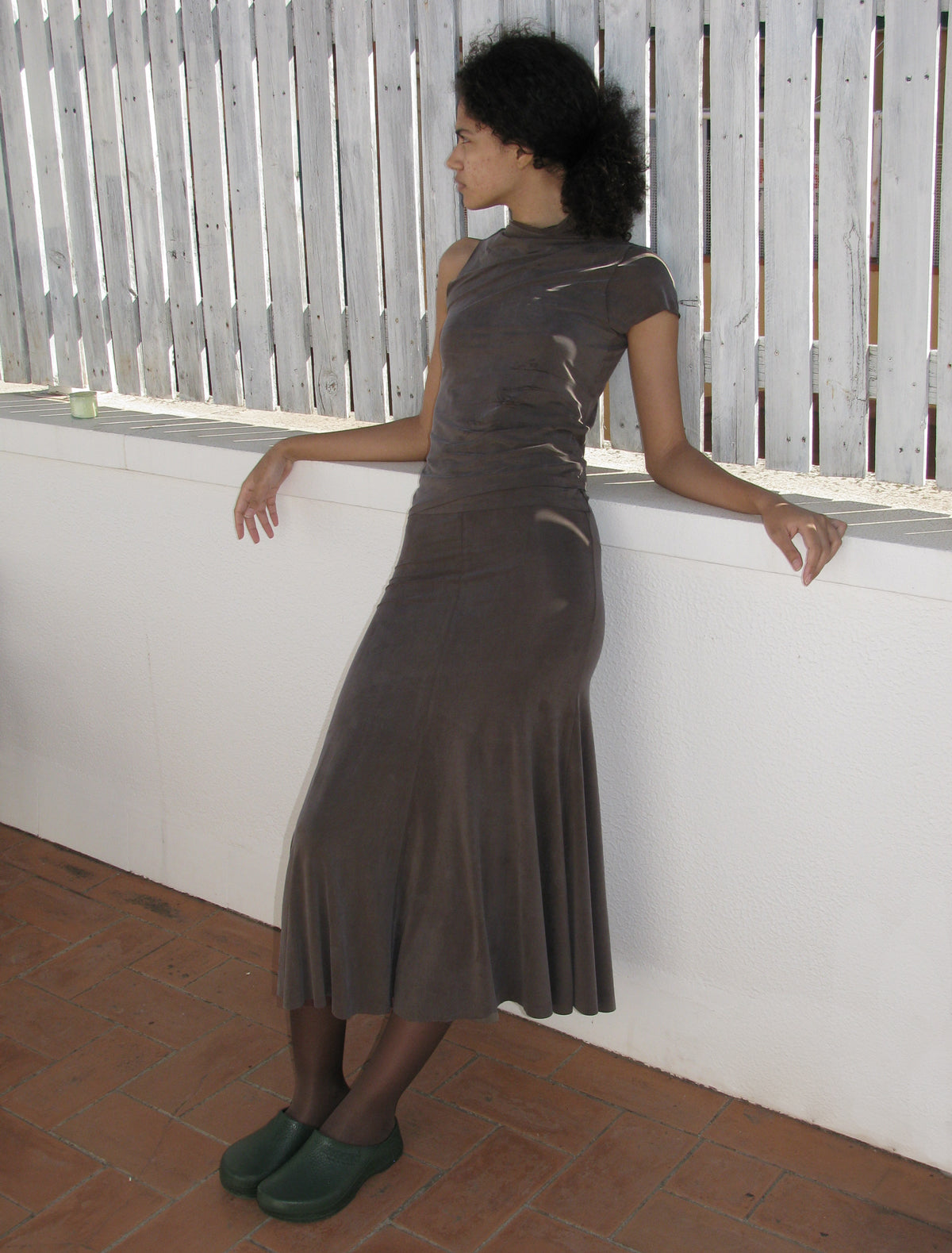 Vicky flared cupro skirt brown