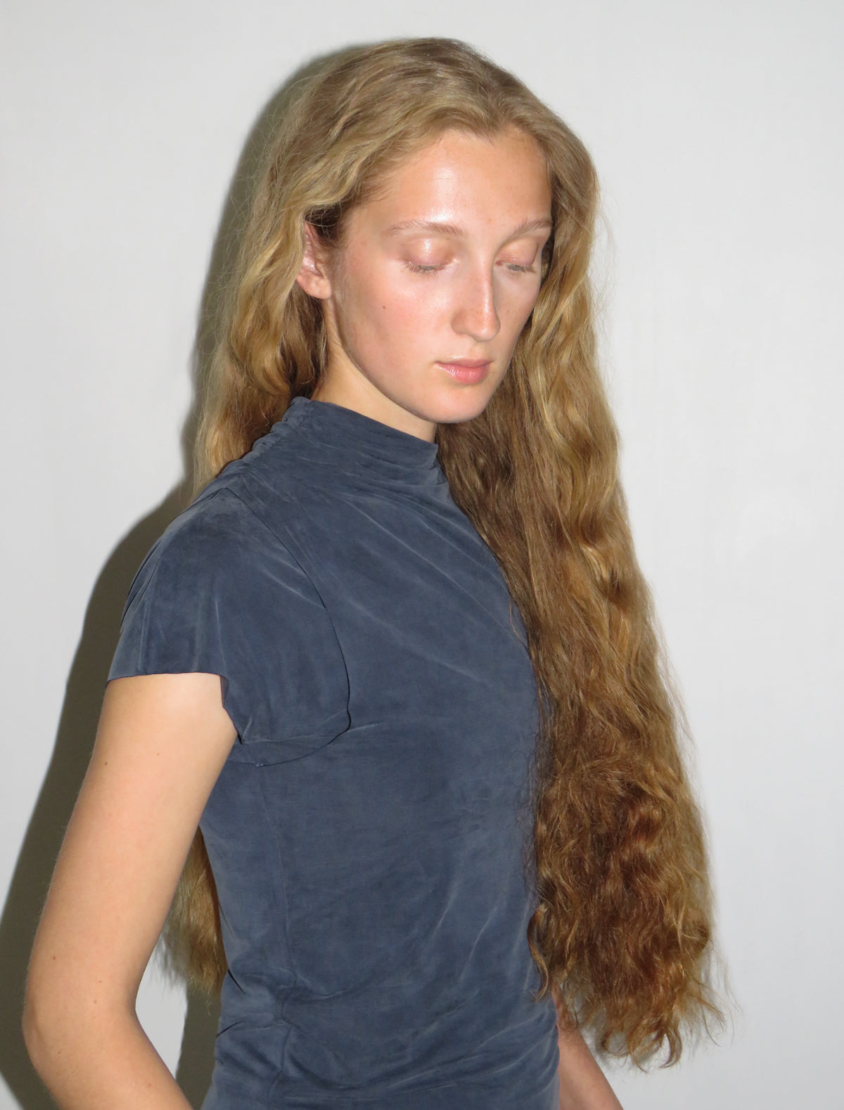 Elvira asymmetric cupro top navy