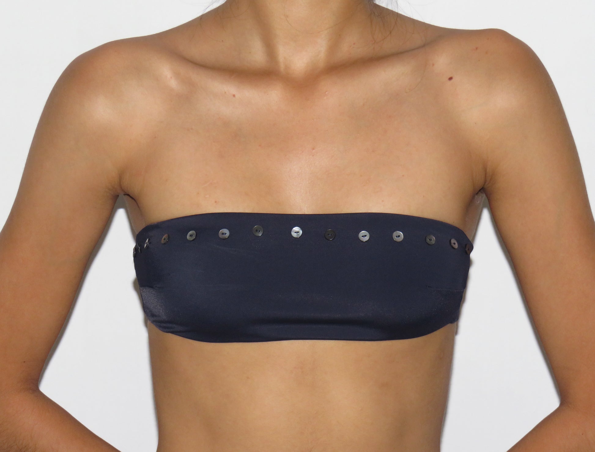 Lea bandeau bikini top mother of pearl buttons