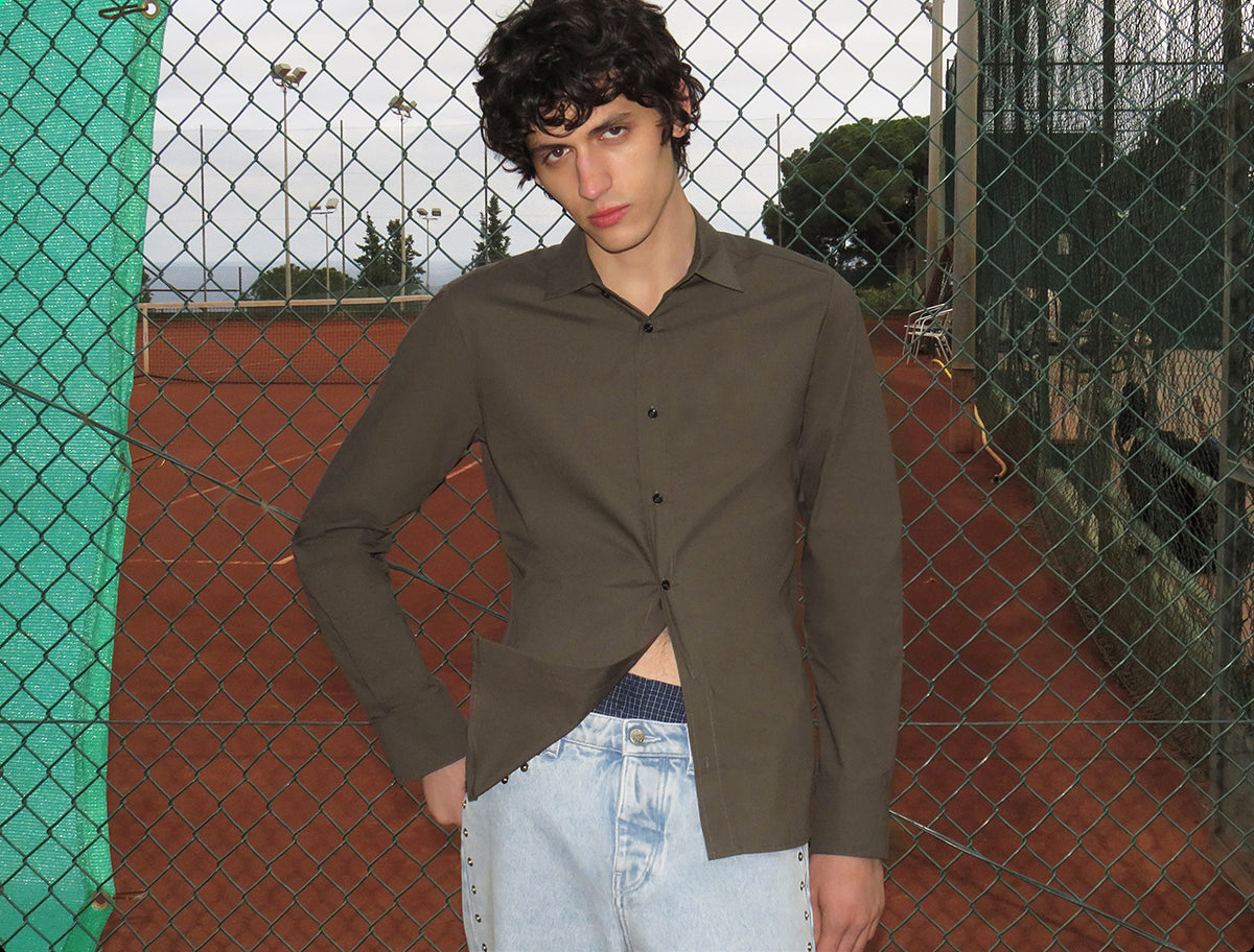 Finita classic men cotton shirt khaki