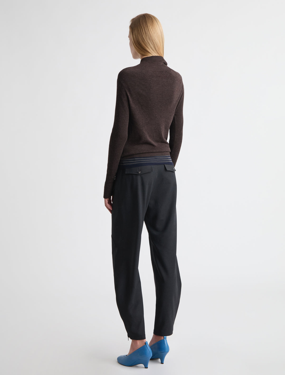 Igna buttoned sweater diagonal closure draped neckline brown