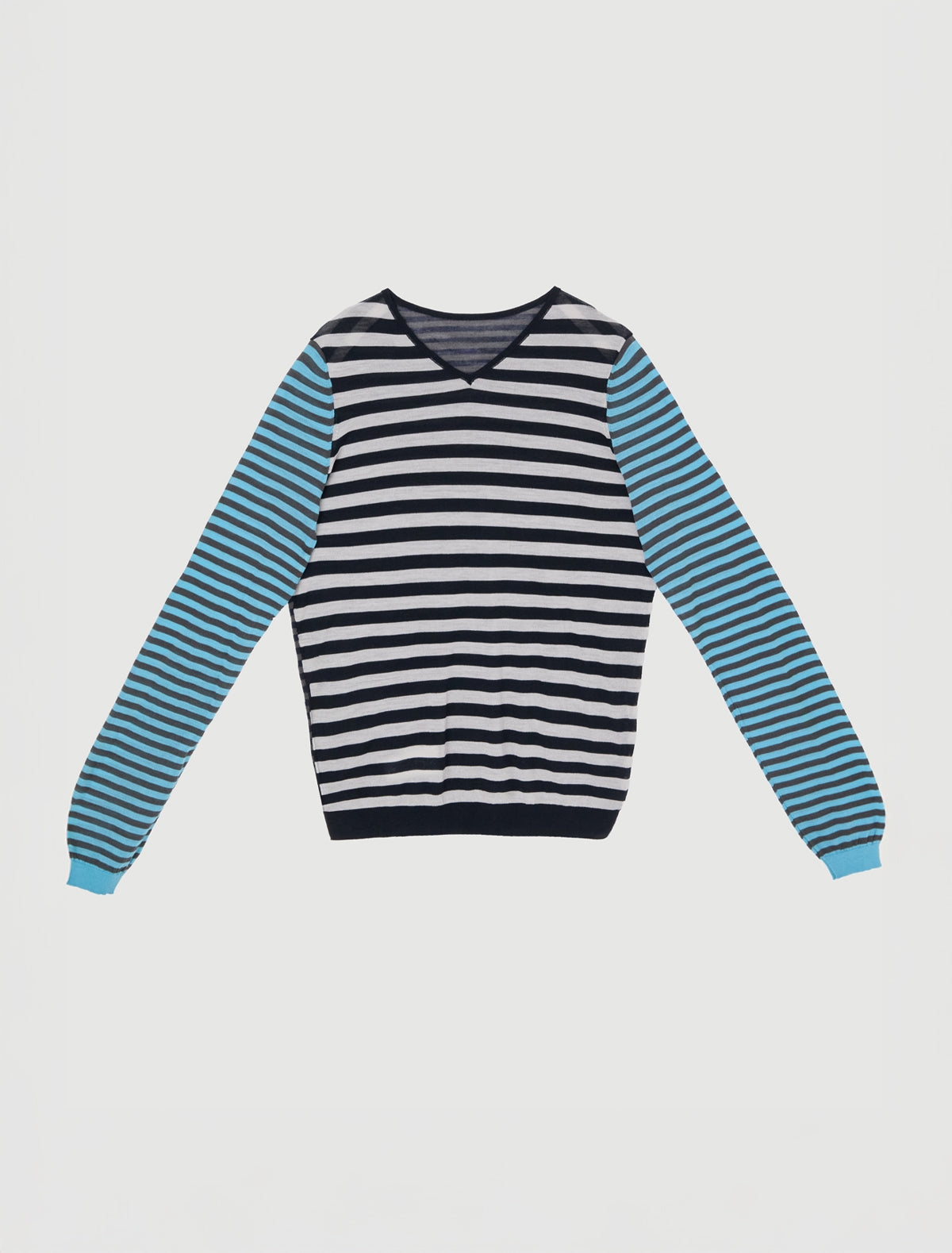 Marc contrast striped v neck knit sweater different colors sleeves front back 2