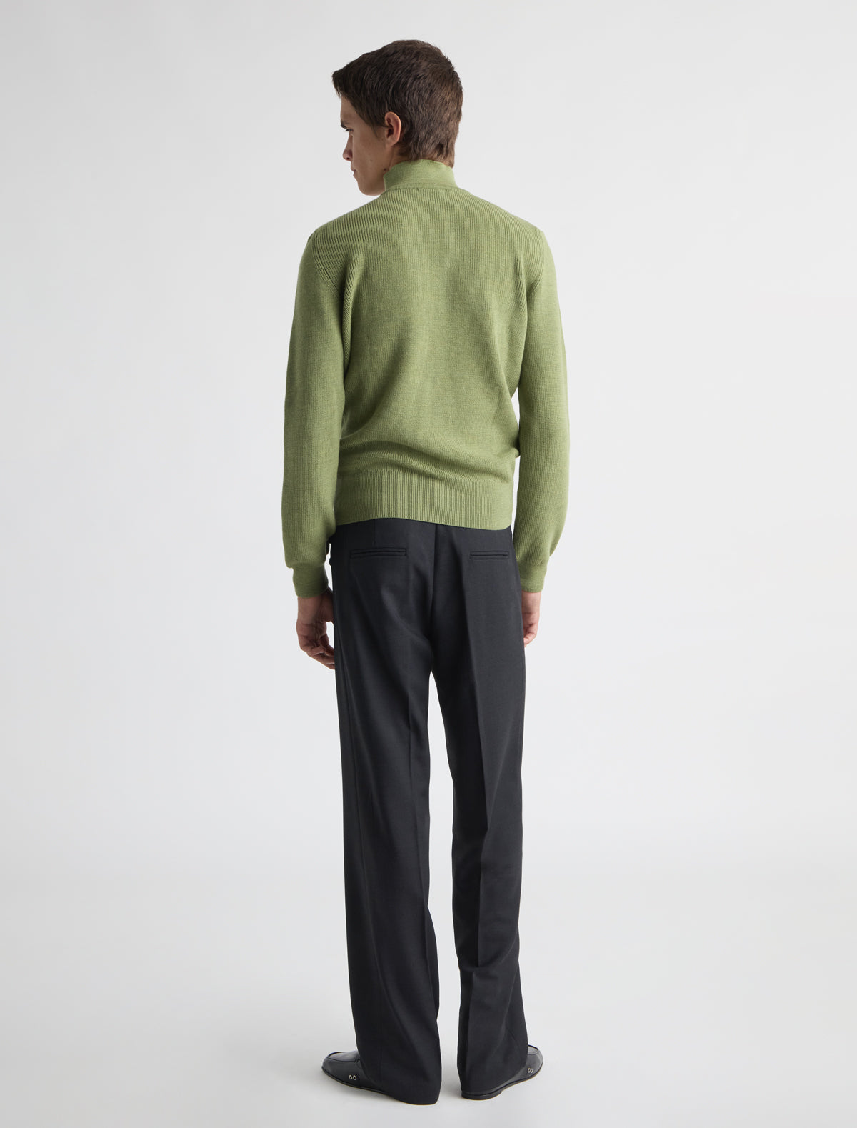 Milon b knitted high neck mens sweater button fastening green