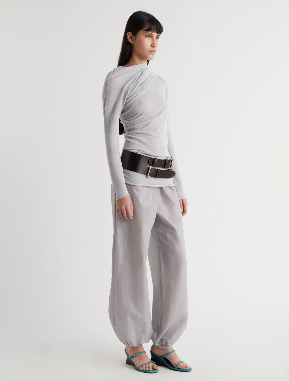 Jojo asymmetric long sleeve top draped effect lightblue