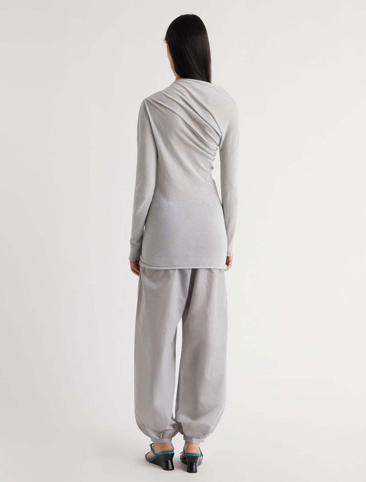 Jojo asymmetric long sleeve top draped effect lightblue