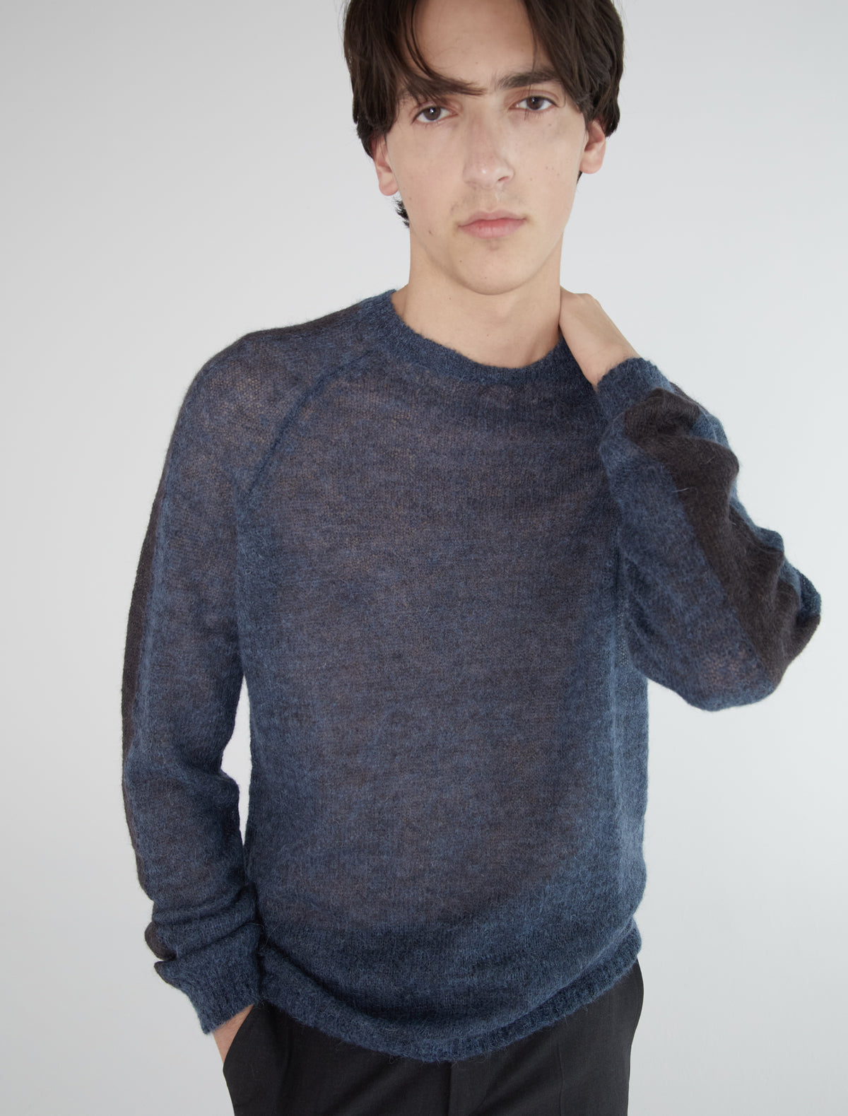 Dan men ranglan sleeve sweater contrasting color stripe sleeve
