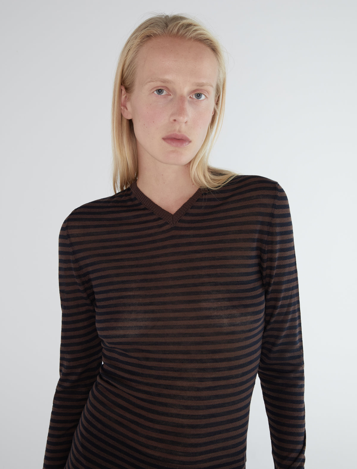 Iglu striped slightly sheer sweater darkbrown