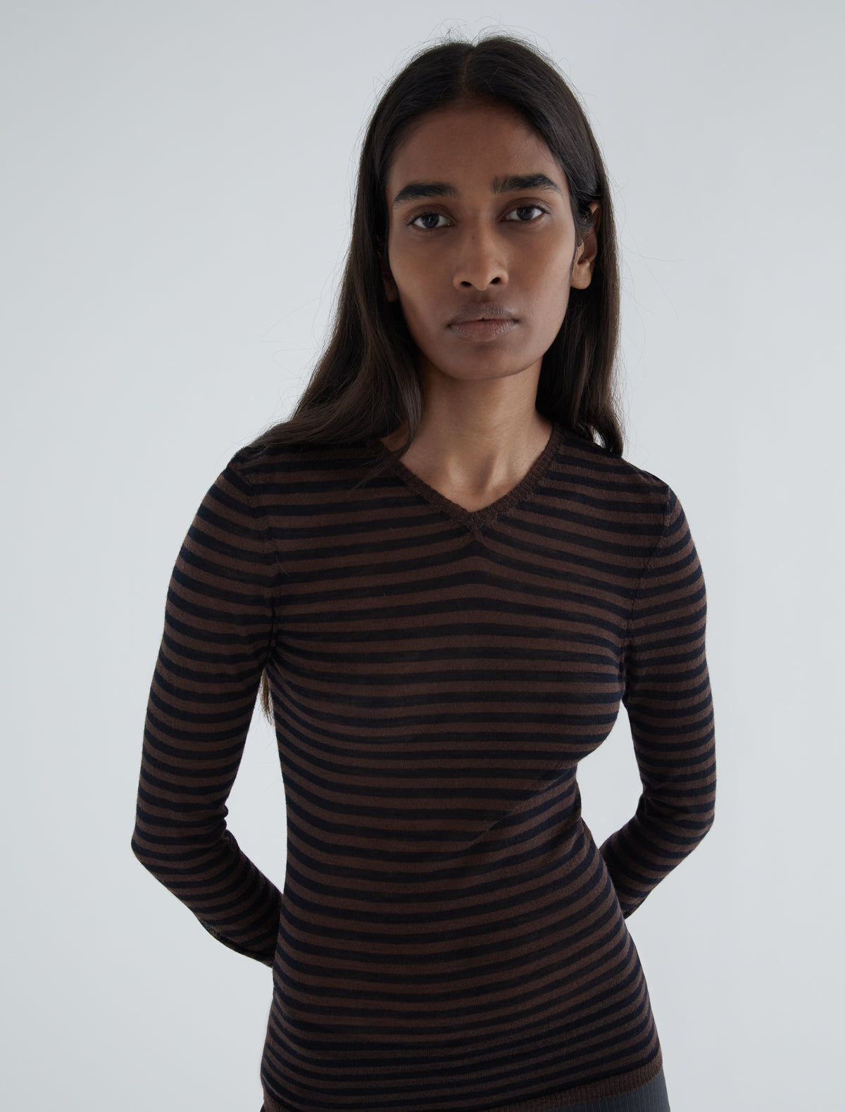 Iglu striped slightly sheer sweater darkbrown