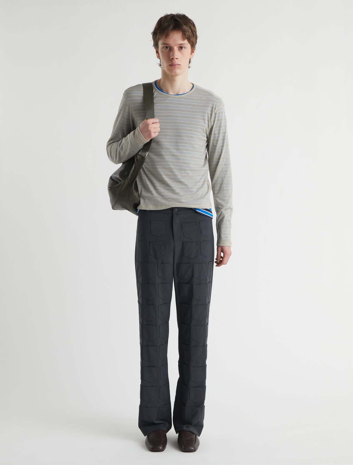 Lane extra pockets men suit pants mini pockets covering entire body