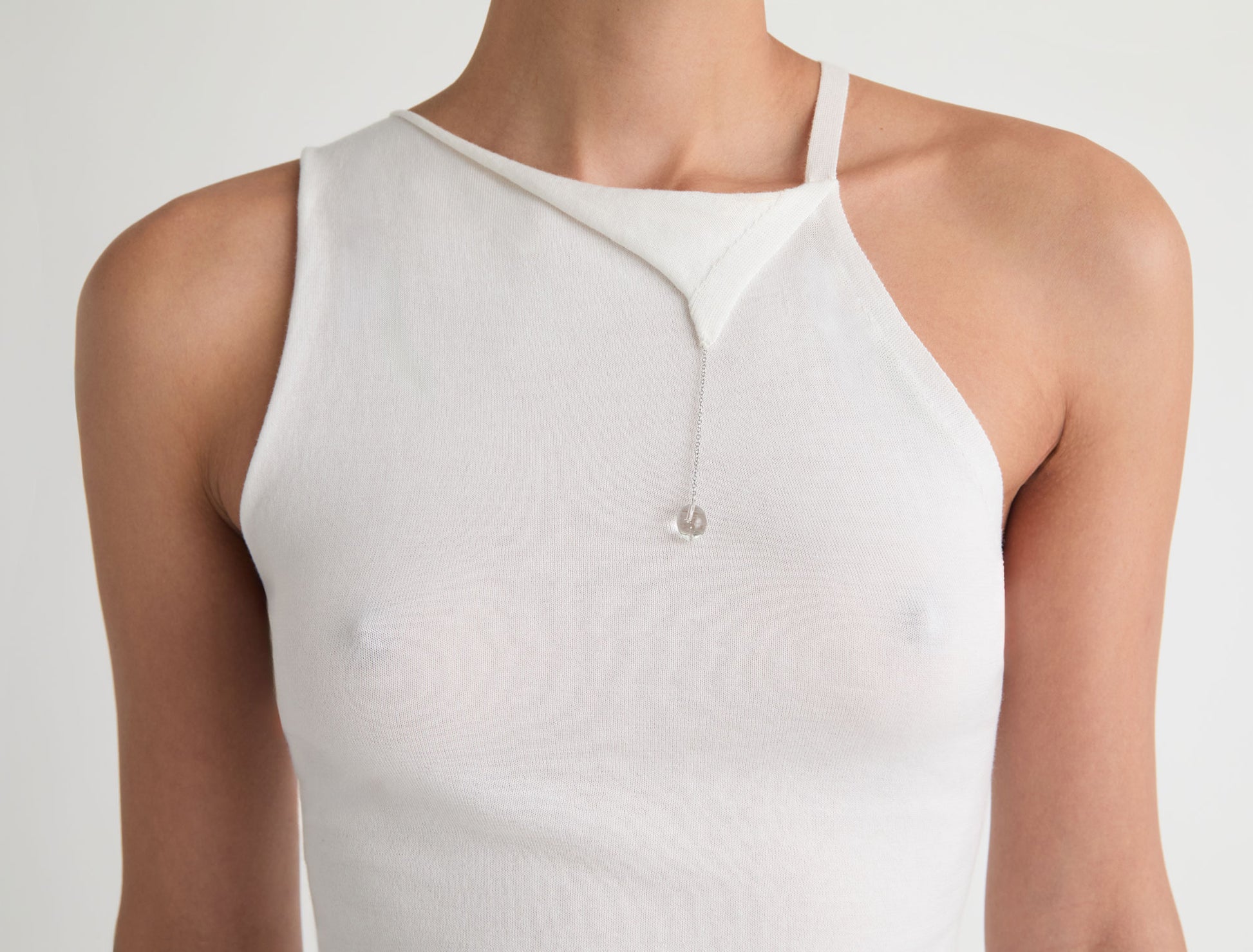 Lani sleeveless knit top chain detail handmade murano glass piece white