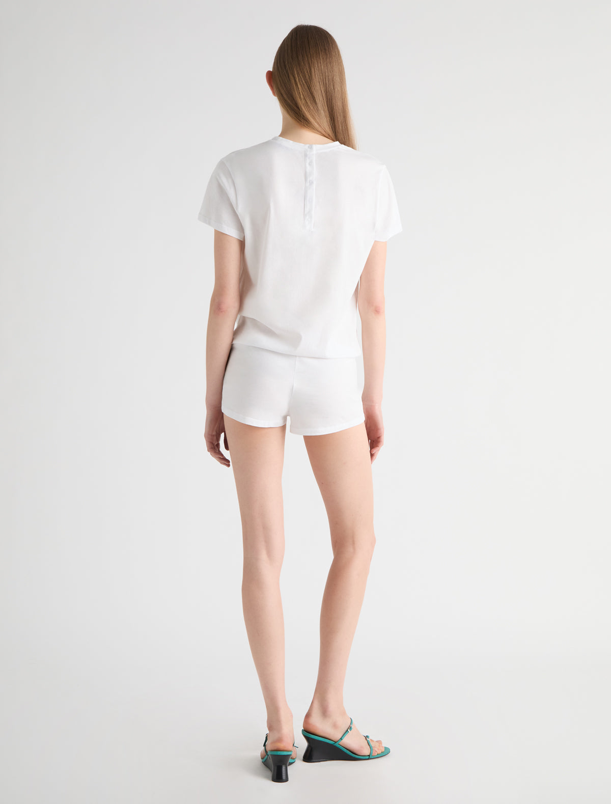 Larry short sleeve round neck playsuit white