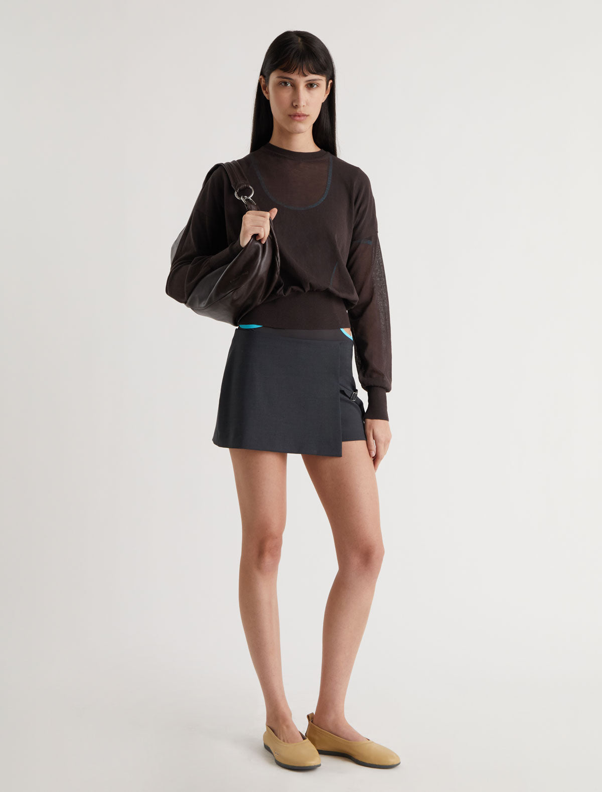 Mini archive mid rise shorts overlaping mini skirt grey