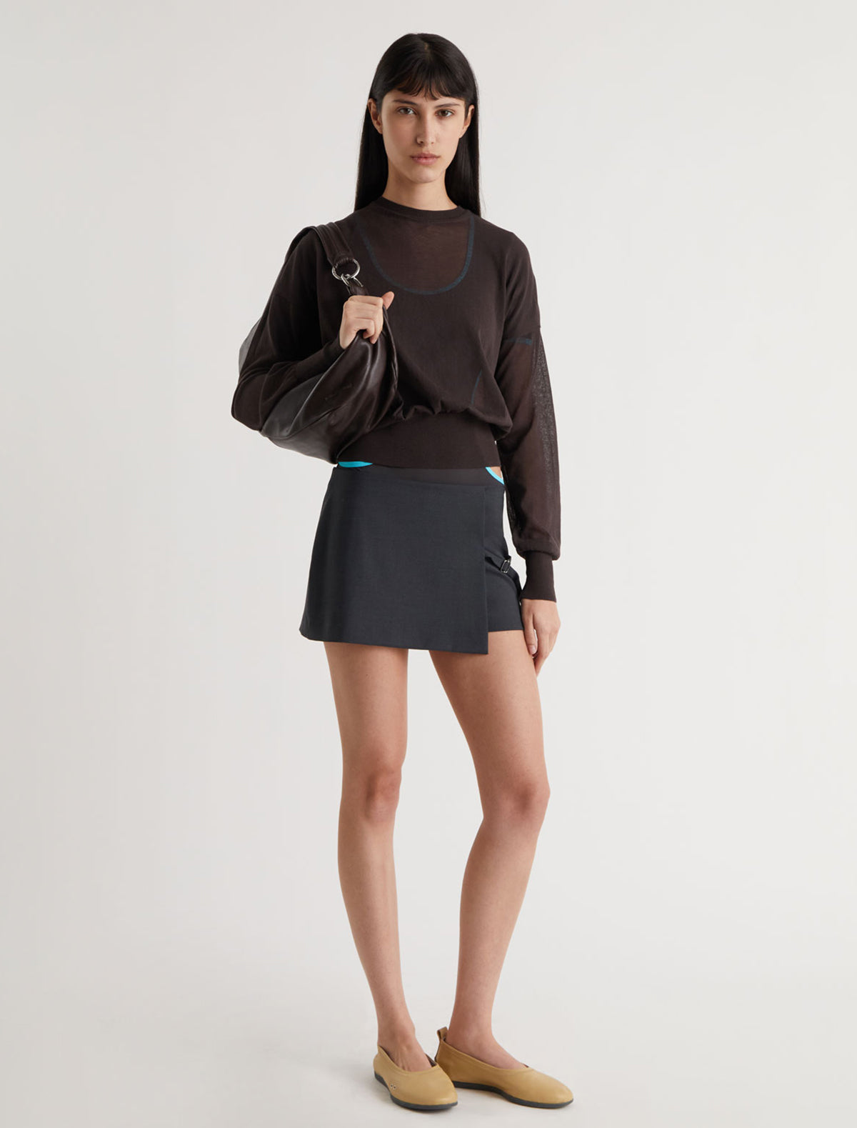 Leds sheer cotton sweater brown