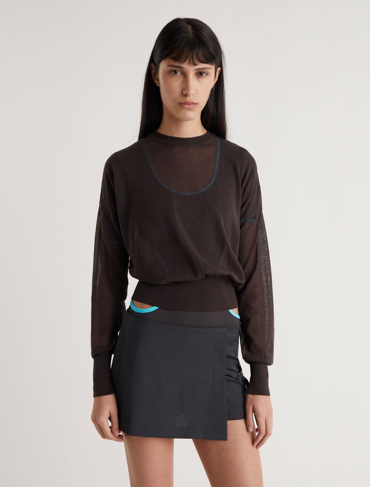Leds sheer cotton sweater brown