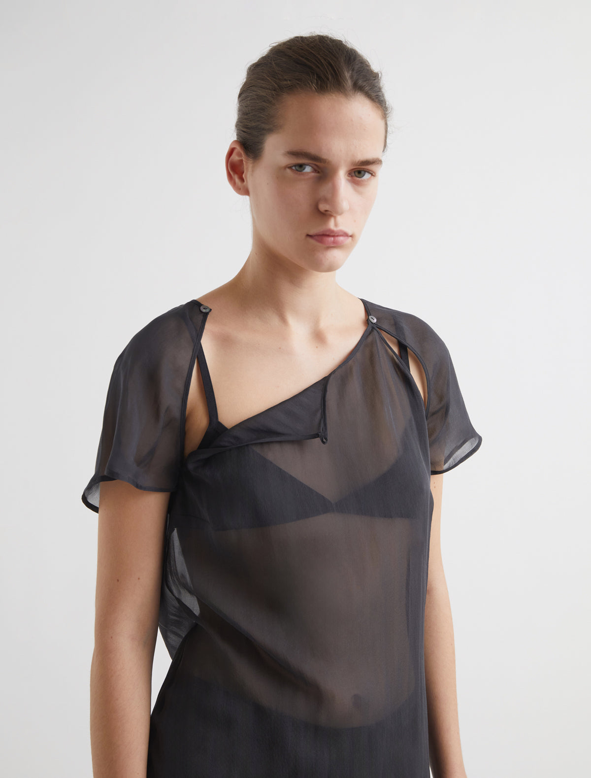 Lira dress midi dress short sleeves openings armholes ruffled hem darkgey